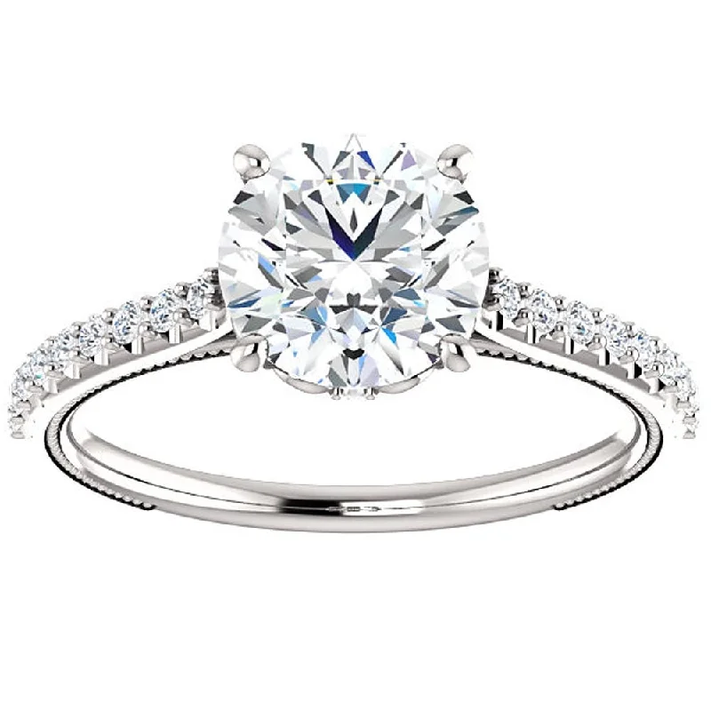 Ladies classic engagement ring-2 Ct Diamond Engagement Ring White Gold Single Row Vintage Accents