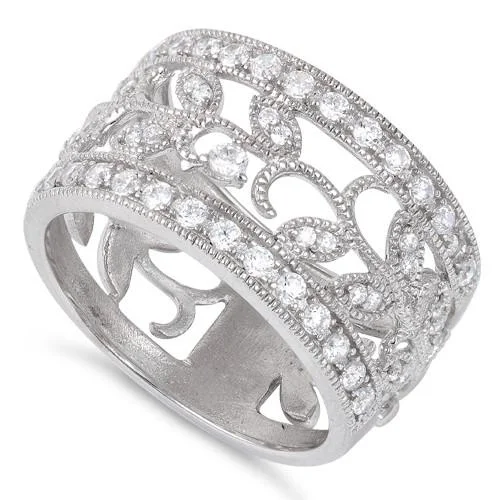 Ladies ring with diamonds-Sterling Silver Ornaments Leaves CZ Ring