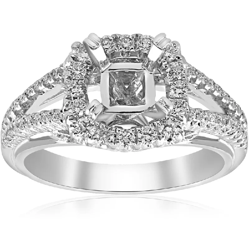 Ladies luxury wedding engagement ring-18K White Gold .54 ct TDW Diamond Cushion Halo Engagement Ring Semi Mount Setting (F-G,VS1-VS)