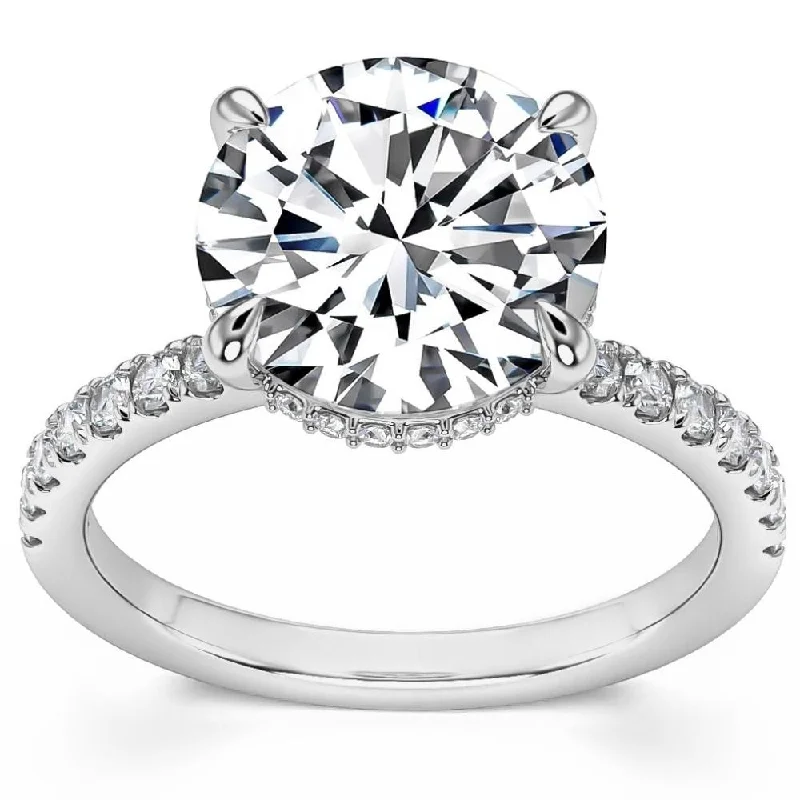 Ladies round diamond engagement ring-3 1/2Ct Diamond Engagement Ring Side Halo14k White Yellow or Rose Gold Lab Gold