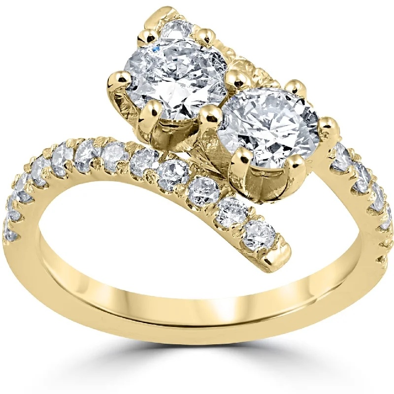 Ladies cushion cut engagement ring-1 cttw Diamond 2 Stone Forever Us Engagement Anniversary Ring Yellow Gold