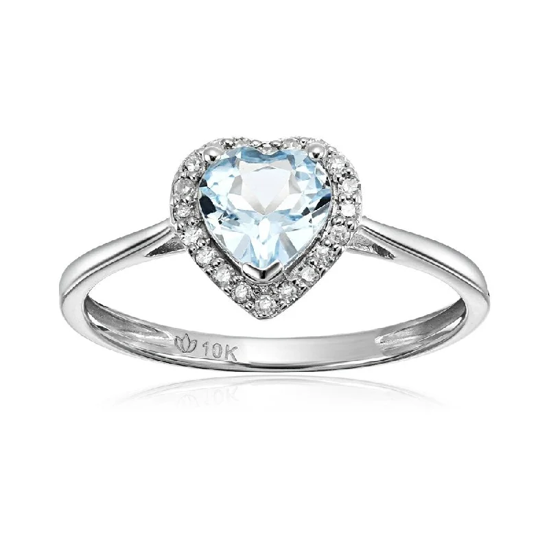 Ladies rose gold engagement ring-10k White Gold Aquamarine & Diamond Solitaire Engagement Ring