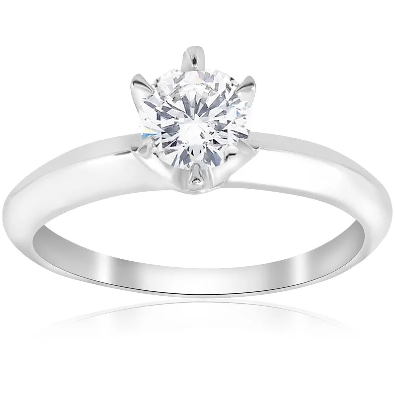 Ladies elegant platinum engagement ring-3/4ct Solitaire Diamond White Gold Engagement Ring