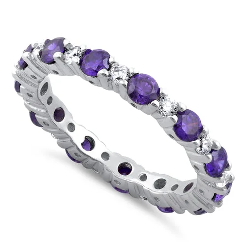 Ladies stackable silver rings-Sterling Silver Eternity Amethyst CZ Ring