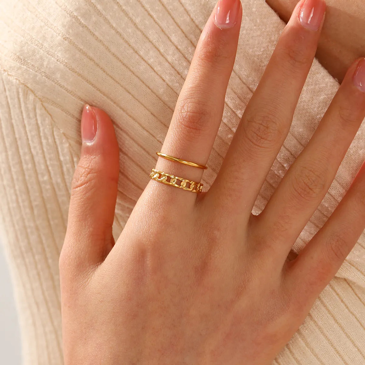 Ladies gold ring-Casual Geometric Stainless Steel Plating Chain 18k Gold Plated Open Ring