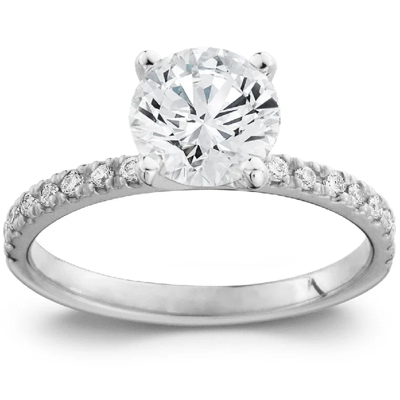 Ladies large diamond engagement ring-2 Ct Diamond Engagement Ring Single Row Band White Gold