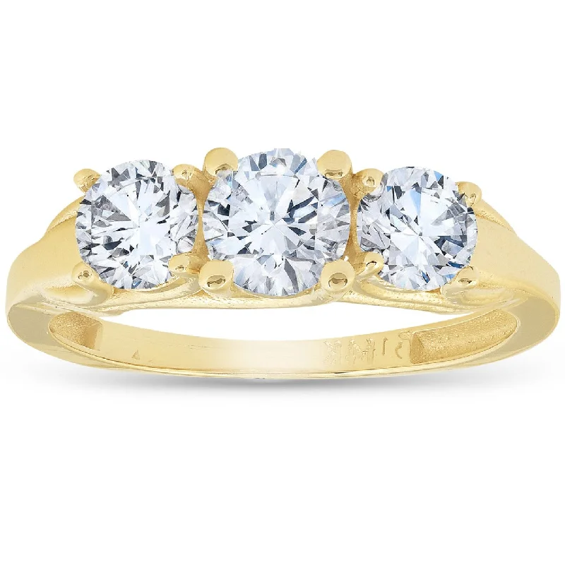 Ladies engagement ring with vintage appeal-1ct Three Stone Round Diamond Engagement Ring Yellow Gold