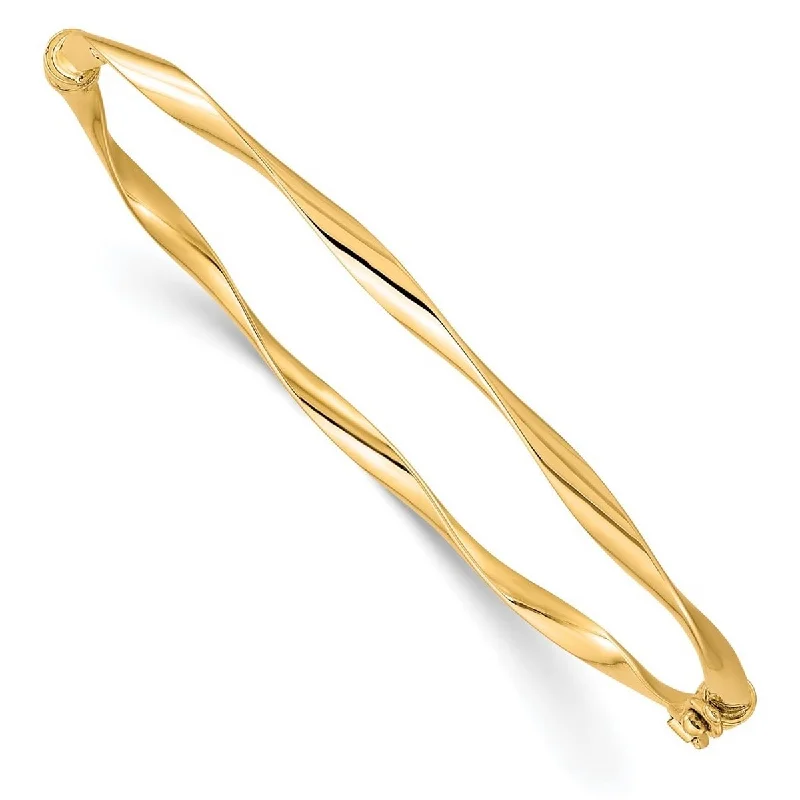 Ladies luxury bracelet-Curata 10k Yellow Gold 3mm Twisted Polished Hinged Bangle Bracelet