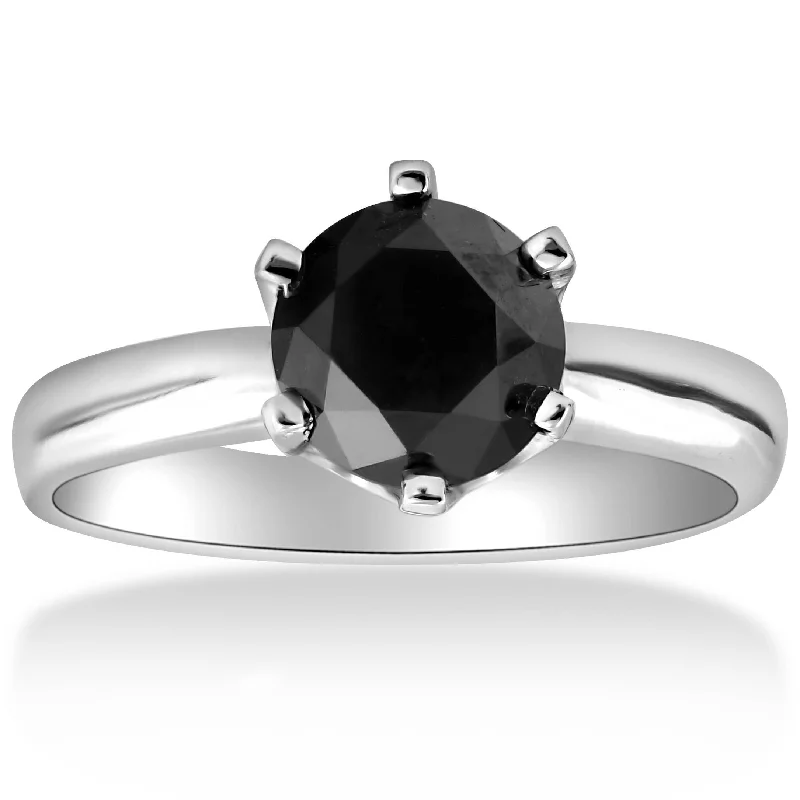 Ladies princess cut engagement ring-1ct Round Black Solitaire Diamond White Gold Engagement Ring