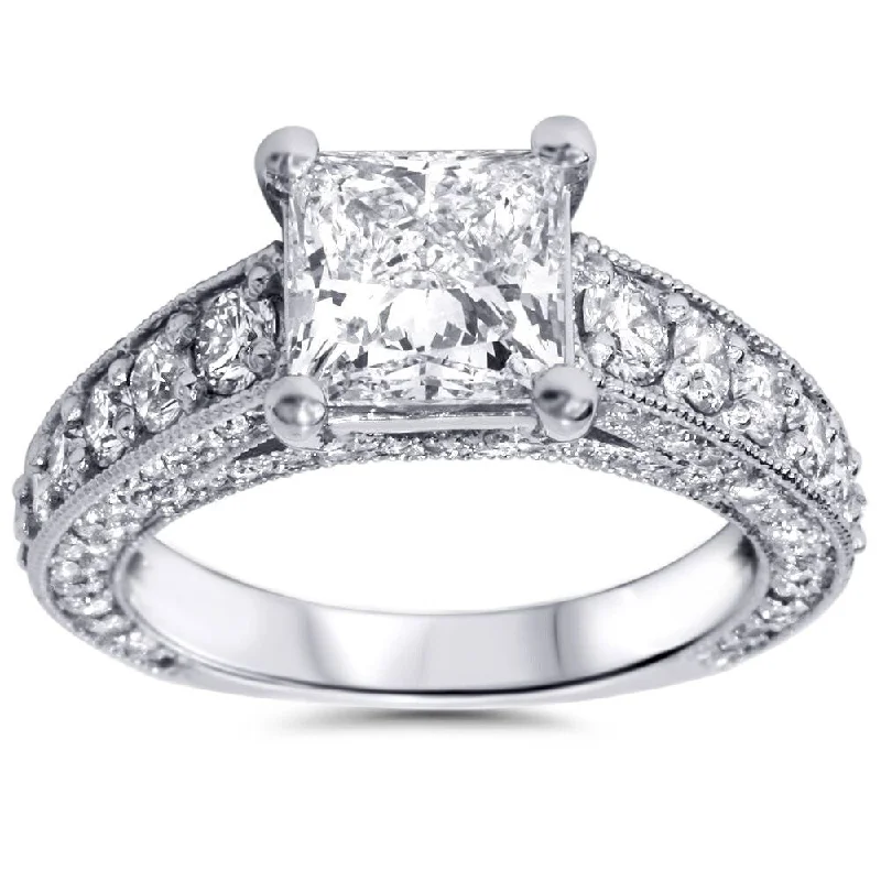 Ladies diamond wedding engagement ring-Certified 3 3/4ct Princess Cut Lab Grown Diamond Engagement Ring White Gold