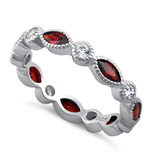 Ladies wedding ring-Sterling Silver Round & Marquise Garnet CZ Eternity Ring