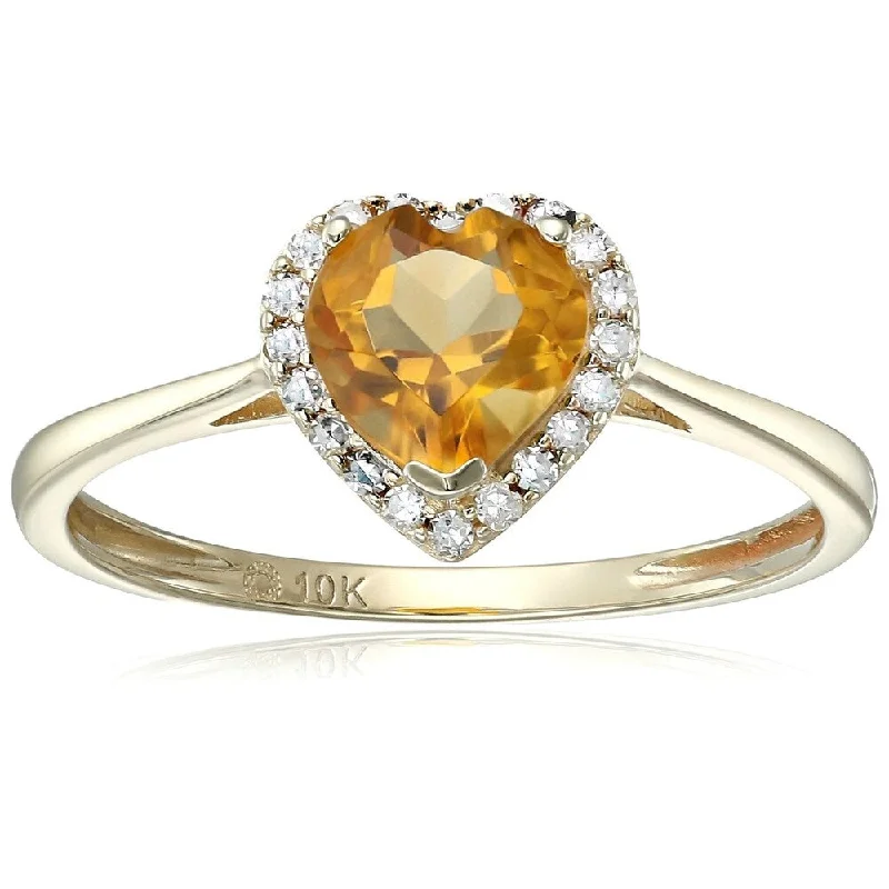 Ladies diamond and sapphire engagement ring-10k Yellow Gold Citrine and Diamond Solitaire Heart Halo Engagement Ring, Size 7