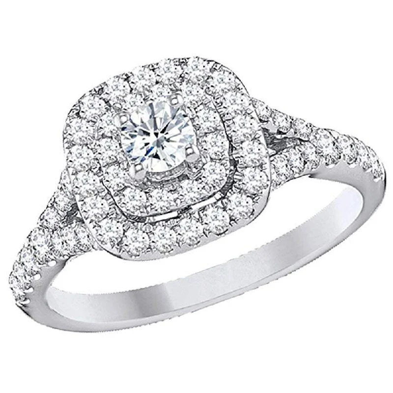 Ladies diamond wedding engagement ring-1 Ct TDW Diamond Engagement Ring Double Cushion Halo White Gold