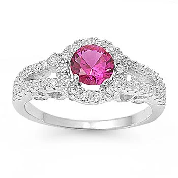 Ladies platinum engagement ring-Sterling Silver Round Ruby CZ Ring