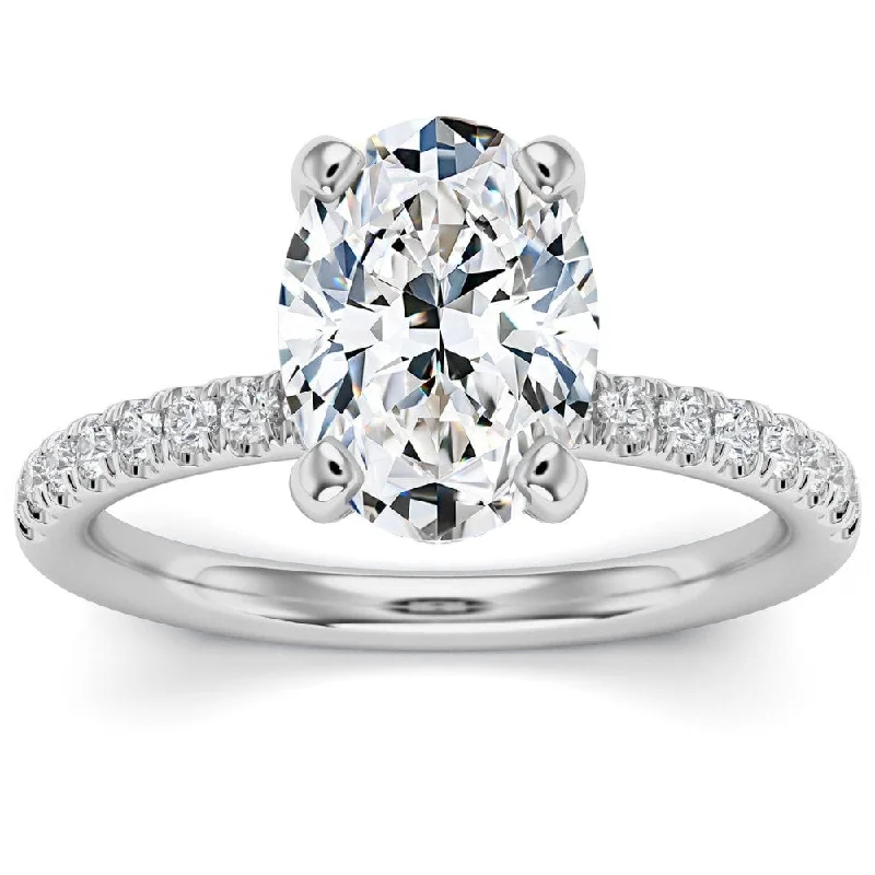 Ladies halo engagement ring-3 1/2Ct Oval Diamond Engagement Ring Lab Grown in White, Yellow or Rose Gold