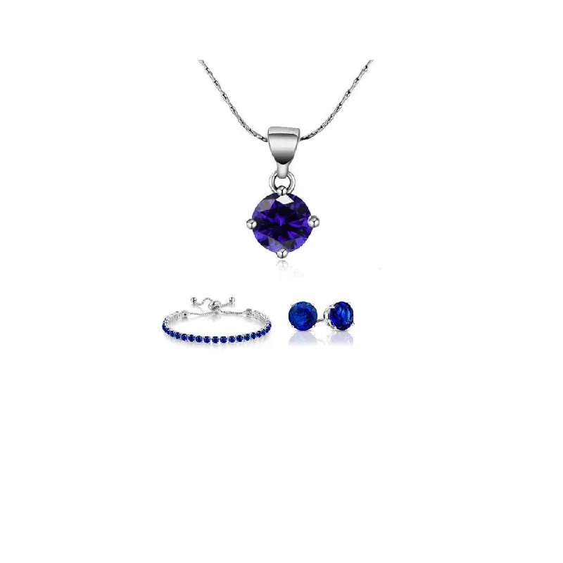 Ladies tennis bracelet-18K White Gold 6 Ct Round Created Blue Sapphire Necklace Earrings Bracelet Set