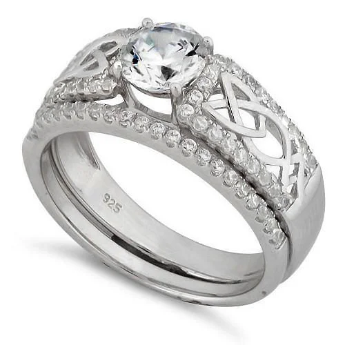 Ladies luxury engagement ring-Sterling Silver Celtic Pave CZ Ring