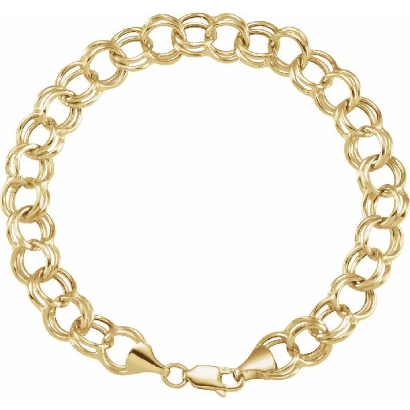 Ladies minimalist gold bracelet-Curata 14k Yellow Gold 7.25" 5.7mm Double Link Charm Bracelet