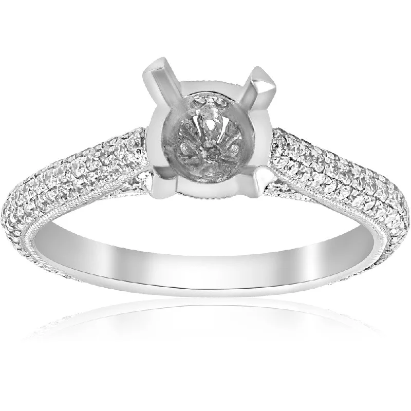 Ladies engagement ring with a split shank-18K White Gold .55 ct TDW Diamond Micropave Engagement Ring Semi Mount Setting (F-G,VVS1-VVS2)