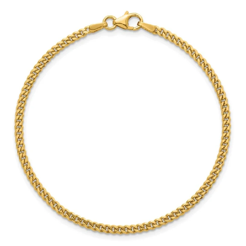 Ladies silver bangle-Curata 14k Yellow Gold 7" 2.4mm Solid Curb Chain Bracelet for Women