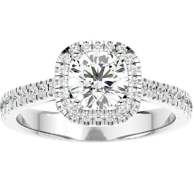 Ladies engagement ring with matching wedding set-1 1/6Ct Moissanite & Diamond Cushion Halo Engagement Ring White or Yellow Gold