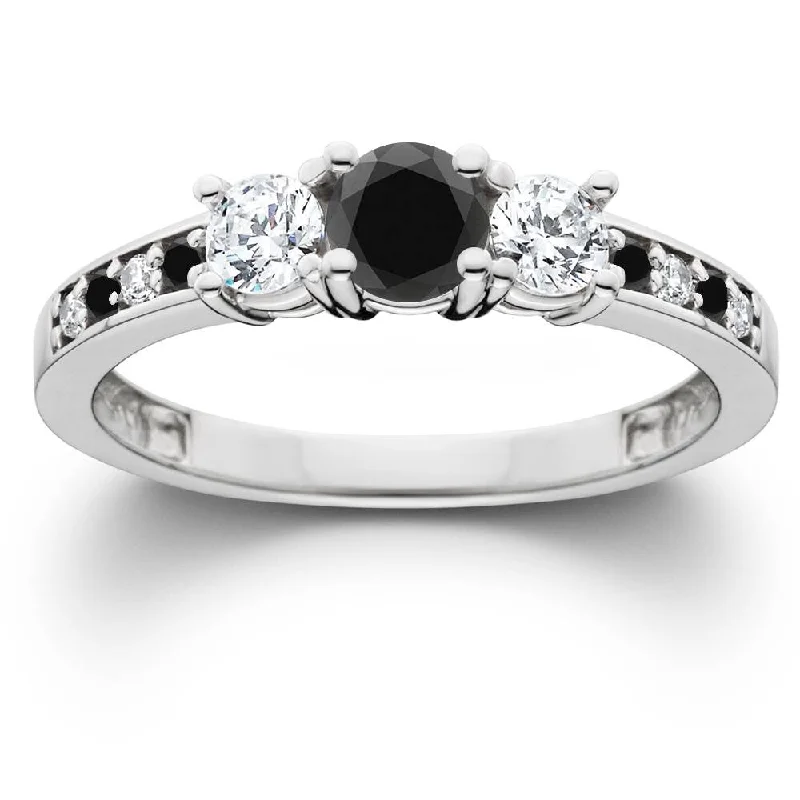 Ladies custom engagement ring design-1 1/4CT Black & White Diamond Engagement 3-Stone Ring White Gold