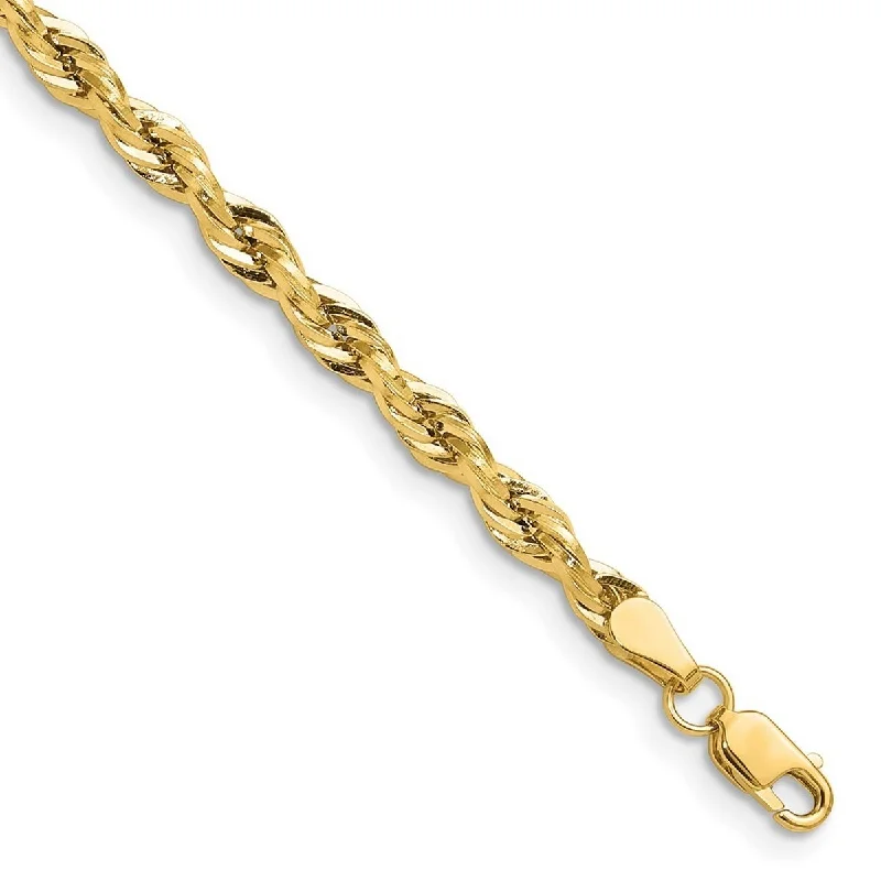 Ladies friendship bracelet-Curata 10k Yellow Gold 3.5mm Semi solid Rope Chain Bracelet Options: 7" 8"