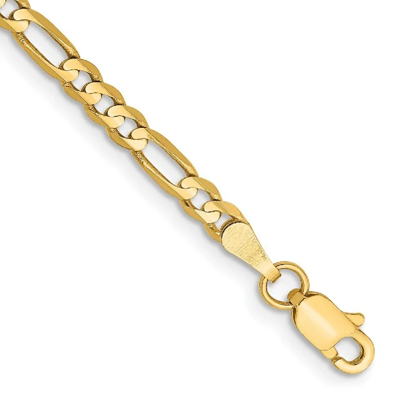 Ladies silver chain bracelet-Curata 14k Yellow Gold 3mm Concave Open Figaro Chain Bracelet Options: 7" 8"