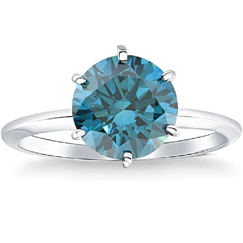 Ladies timeless engagement ring-2Ct Blue Diamond Solitaire Engagement Ring in White or Yellow Gold Lab Grown