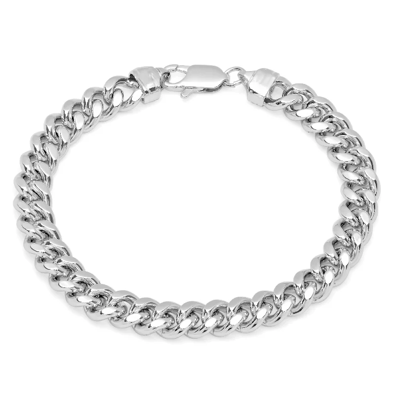 Ladies chunky bangle-Roberto Martinez Rhodium Plated Silver 8.5-inch Men's Cuban Link Bracelet (9.25mm)