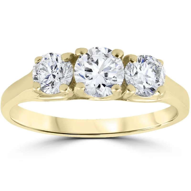 Ladies large diamond engagement ring-1ct 3-Stone Diamond Engagement Ring Yellow Gold