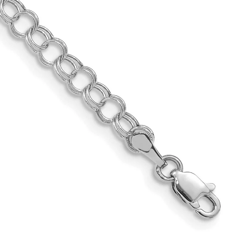 Ladies crystal bracelet-Curata 14k White Gold 4mm Hollow Double Link Charm Bracelet Options: 7" 8"