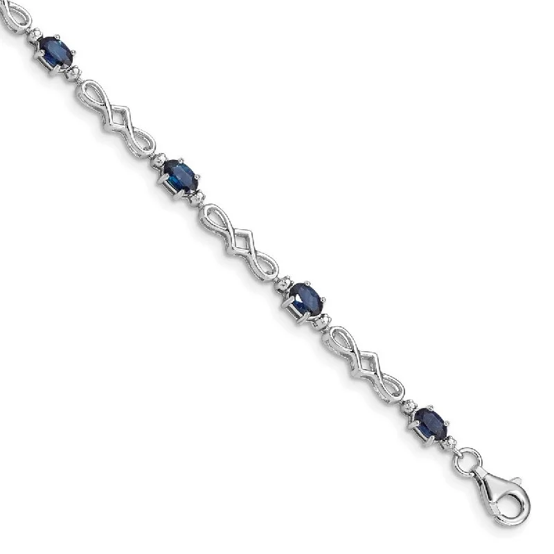 Ladies luxury bangle-Curata 925 Sterling Silver Polished Open back Fancy Lobster Closure Sapphire and Diamond Bracelet