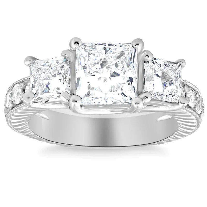 Ladies luxury engagement ring-2 3/4CT Princess Cut Three Stone Vintage Diamond Engagement Ring Lab Grown