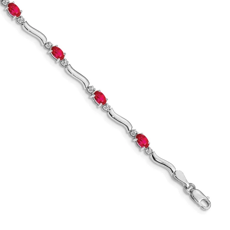 Ladies men’s bangle bracelet-Curata 14k White Gold Diamond and Ruby Bracelet