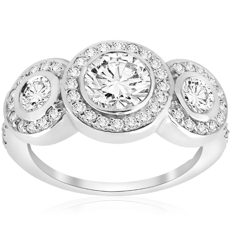 Ladies unique gold engagement ring-F/VS 2ct 3-Stone Lab Grown Diamond Engagement Round Cut White Gold Jewelry