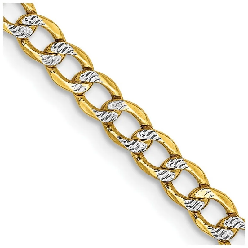 Ladies beaded stretch bracelet-Curata 14k Yellow Gold Mens 3.4mm Semi solid Pave Curb Chain Bracelet Options: 8" 9"