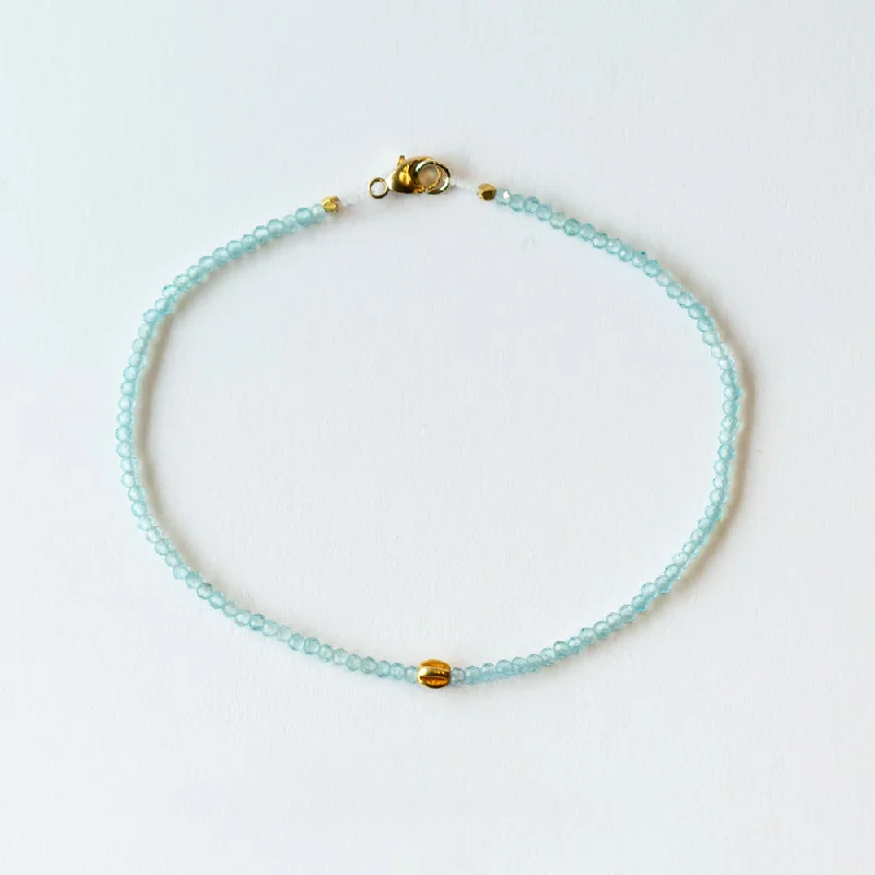 Ladies wedding bracelet set-Margaret Solow | Light Blue Apatite Bracelet with Gold Bead