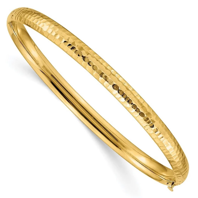 Ladies trendy bangles-Curata 10k Yellow Gold 7" 4.75mm Fancy Hammered Hinged Bangle Bracelet