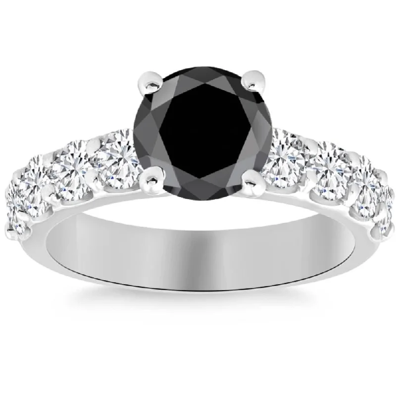 Ladies custom engagement ring-3 1/4Ct Black Moissanite & Diamond Engagement Ring in White or Yellow Gold