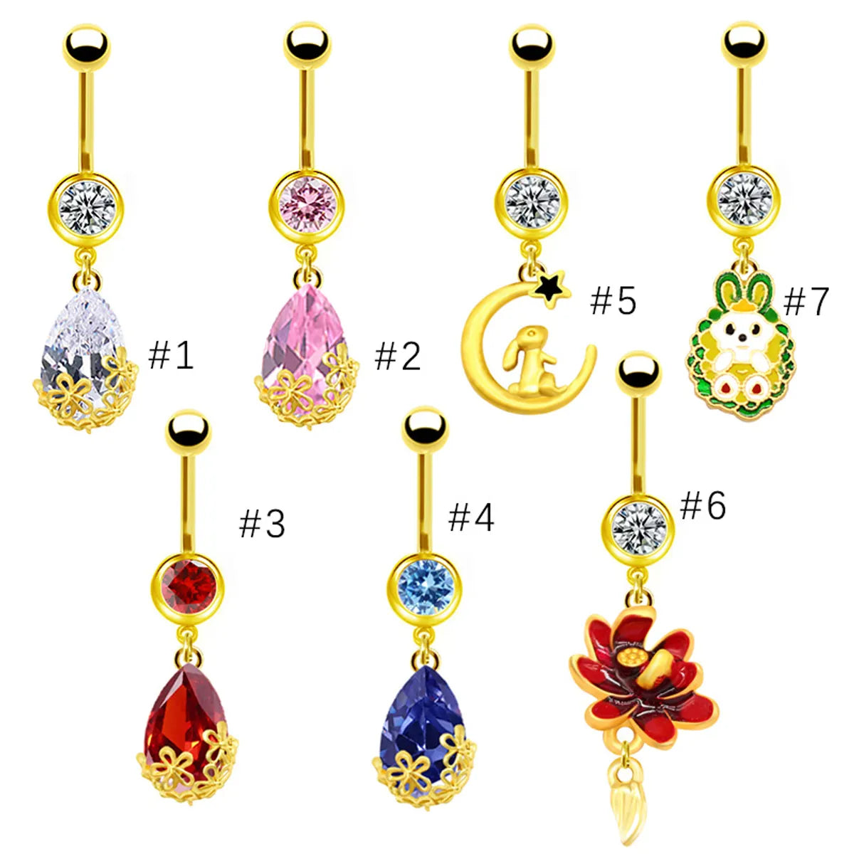 Ladies vintage-inspired ring-1 Piece Belly Rings Sweet Pastoral Water Droplets Rose Flower Stainless Steel Alloy Inlay Acrylic Rhinestones White Gold Plated Gold Plated