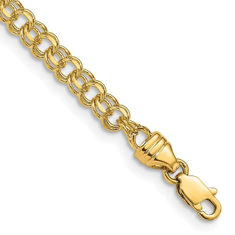 Ladies wedding bangle-Curata 10k Yellow Gold 3.75mm Solid Double Link Charm Bracelet Options: 7" 8"