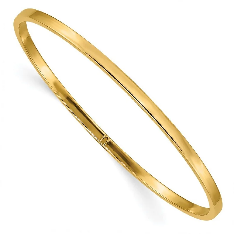 Ladies cuff bracelet-Curata 10k Yellow Gold 8" 3mm Polished Square Tube Slip on Bangle Bracelet