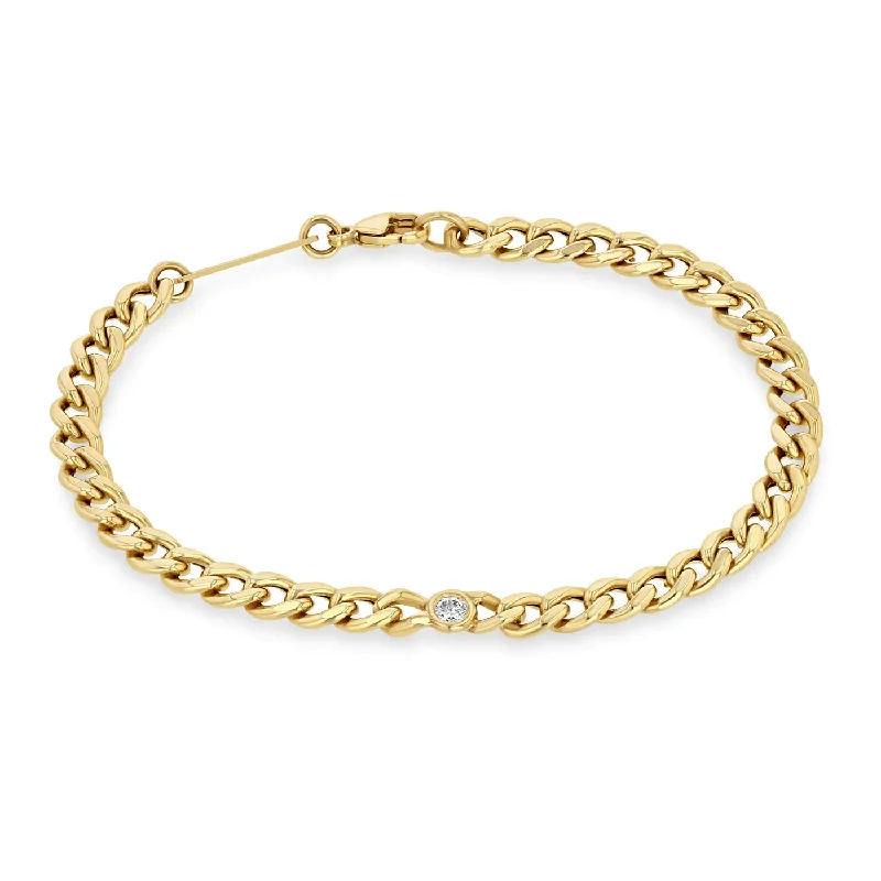 Ladies trendy bangles-Zoe Chicco | Medium Curb Chain Bracelet with Floating Diamond