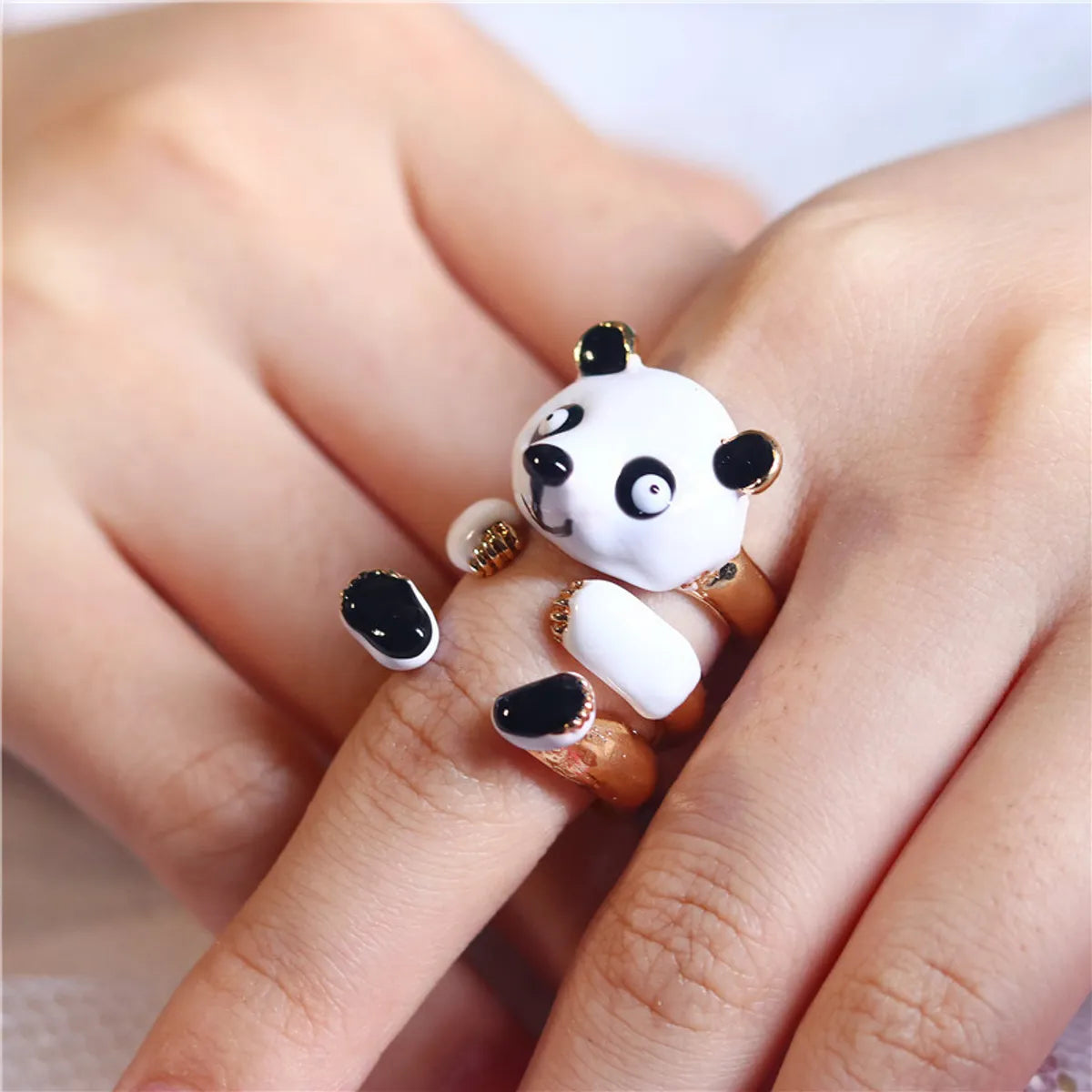 Ladies vintage-inspired ring-Fashion Panda Iron Copper Enamel Plating Women's Open Ring 1 Set