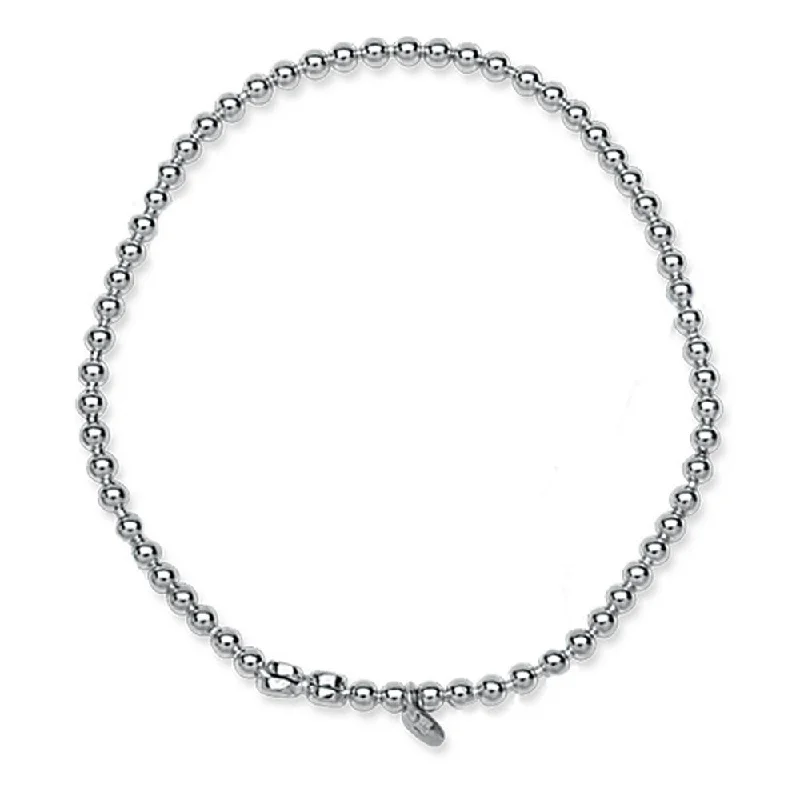 Ladies gemstone bangles-Curata 925 Sterling Silver Rhodium Plated 3mm Single Row Stretch Plain Bead Bracelet