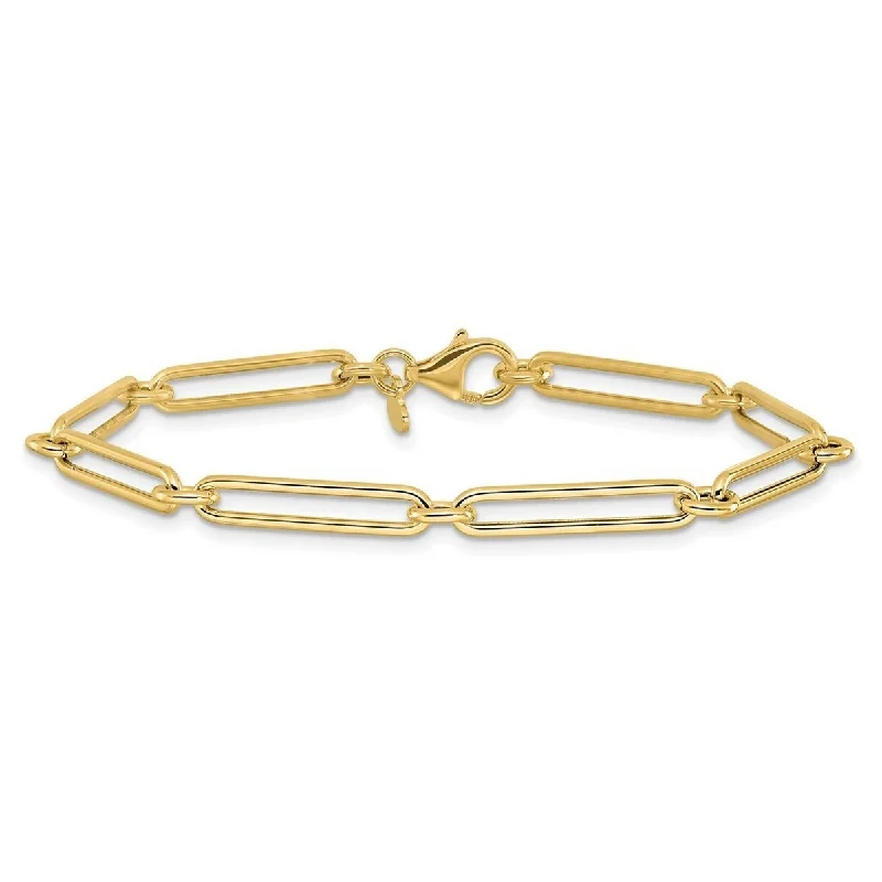 Ladies floral bracelet-Curata 14k Yellow Gold 7.5" 4.5mm Polished Hollow Paperclip Link Bracelet