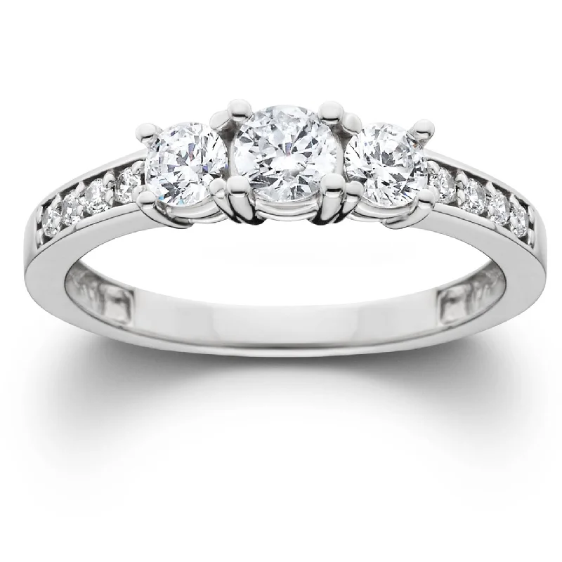 Ladies engagement ring with channel set diamonds-Certified 1 Ct TDW Diamond 3-Stone Engagement Ring White Gold (KL/I3)