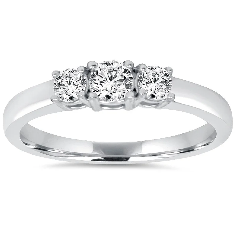 Ladies engagement ring with two-tone design-14k White Gold 3/4ct TDW Diamond Three Stone Engagement Ring