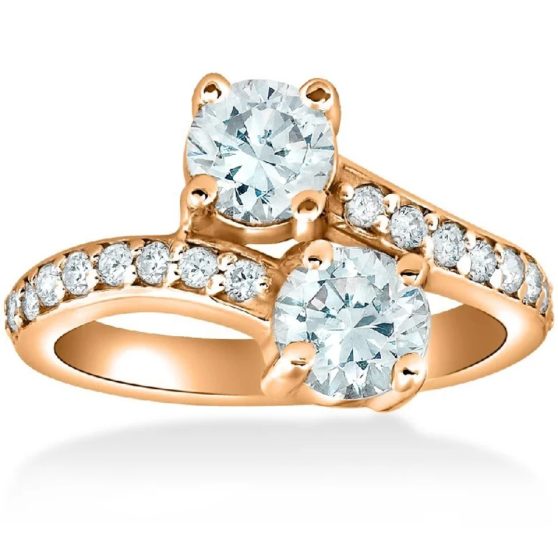 Ladies engagement ring with aquamarine-1 1/2 cttw Forever Us 2-Stone Diamond Engagement Forever Us Ring Rose Gold